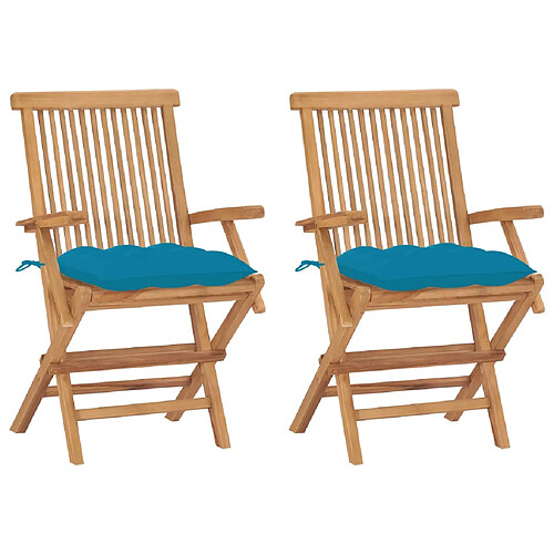 vidaXL Chaises de jardin avec coussins bleu clair - Lot de 2
