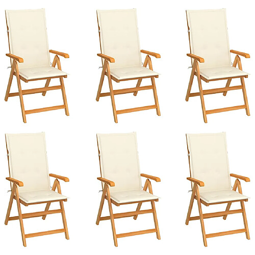 vidaXL Chaises de jardin avec coussins - Teck - Crème - Lot de 6