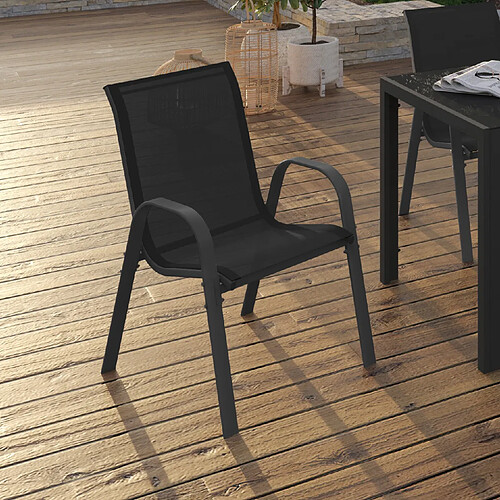 Idmarket MARKET Chaises jardin LYMA - Lot de 4 - Métal Textilène Noir