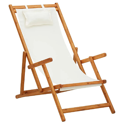 vidaXL Chaise pliable de plage - Bois d'eucalyptus solide et tissu Crème