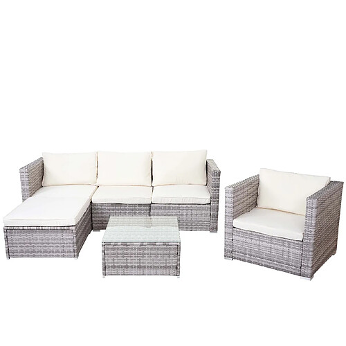 Decoshop26 Salon de jardin résine tressée - Gris et crème