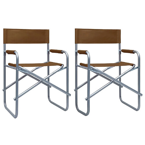 vidaXL lot de 2 chaises de metteur en scène Acier Marron