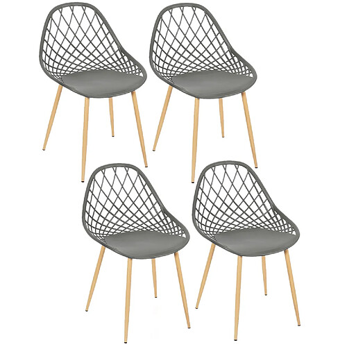 Toilinux Lot de 4 chaises d'extérieur Malaga en polypropylène - Gris