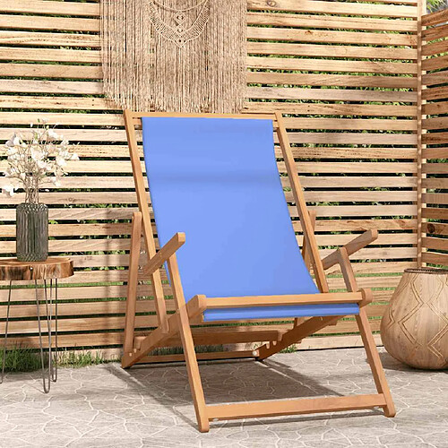 vidaXL Chaise de plage pliable en teck bleu