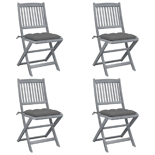 vidaXL Chaises pliables extérieures - Lot de 4 - Acacia massif Gris