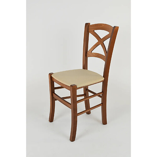 T M C S Tommychairs - Set 6 chaises Cross pour Cuisine et Salle à Manger, Structure en Bois Coleur Noix et Assise en Tissu Coleur Chanvre
