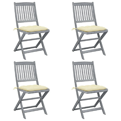 vidaXL Chaises pliables d'extérieur avec coussins blancs