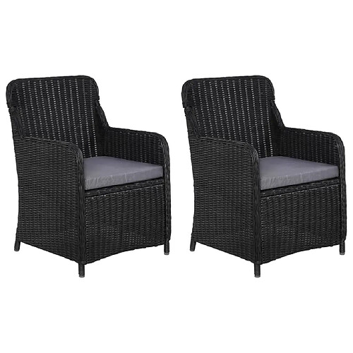 vidaXL lot de 2 Chaises d'extérieur avec coussins Résine tressée Noir