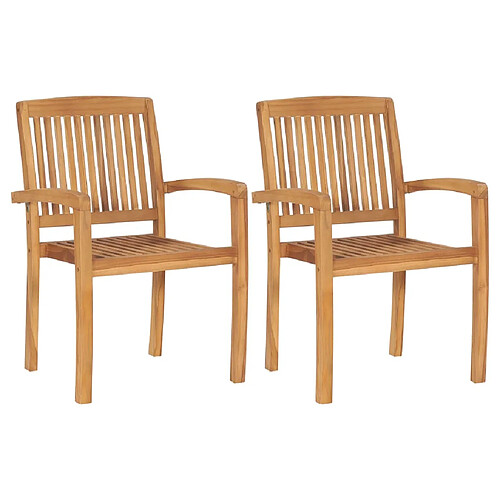 vidaXL Chaises de jardin empilables - Lot de 2 - Teck solide