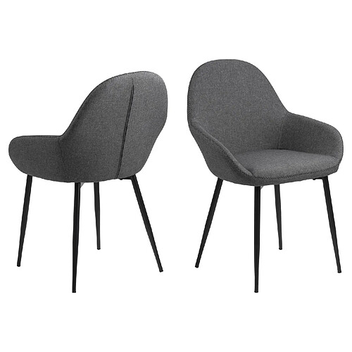 Toilinux Lot de 2 Chaises de salle à manger avec accoudoirs - Noir et Gris