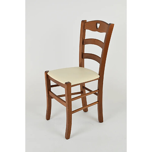 T M C S Tommychairs - Set 6 chaises Cuore pour Cuisine et Salle à Manger, Structure en Bois Coleur Noix et Assise en Cuir Artificiel Ivoire