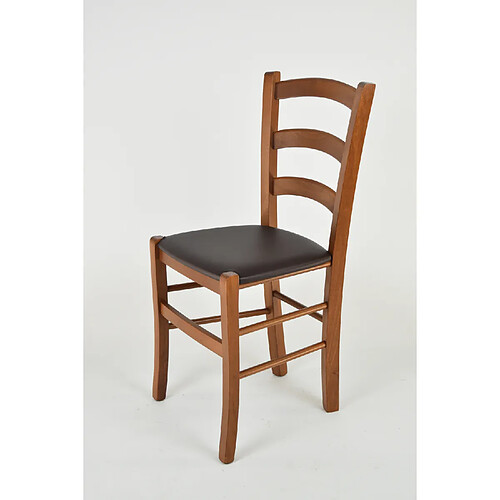 T M C S Tommychairs - Set 4 chaises Venice pour la Cuisine et Bar, Structure en Bois Couleur Noix et Assise en Cuir Artificiel Marron