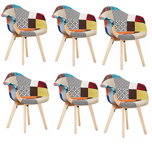 Life Interiors Set of 6 Tulip Patchwork Chairs - Multicolour