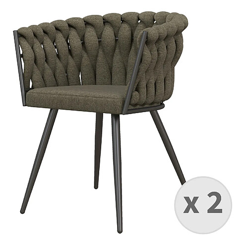 Moloo TESSA-Fauteuil de table en tissuTaupe et métal noir mat (x2)