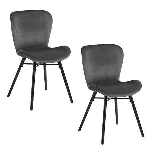 Toilinux Chaises Lucie - Gris, velours - Lot de 2