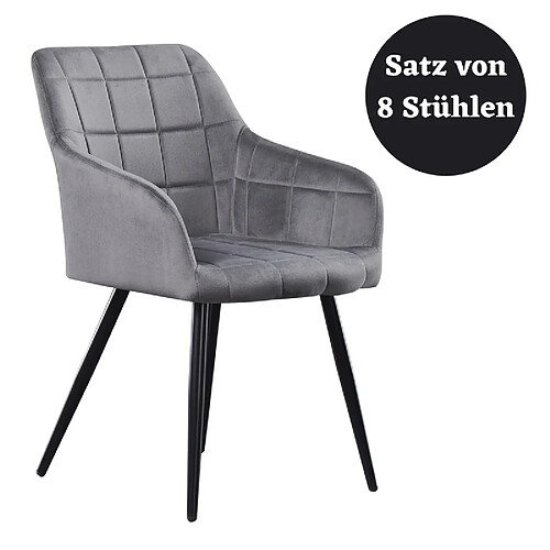 Life Interiors Chaises Camden - Velours - Lot de 8