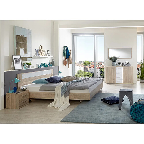 Pegane Chambre Complète - Chêne Verre Blanc/Chrome