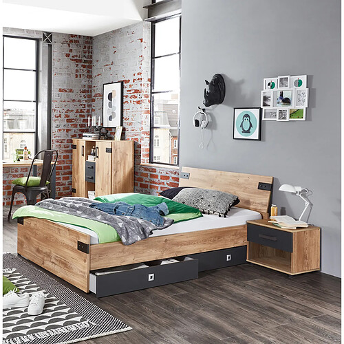 Pegane Chambre adulte imitation chêne poutre