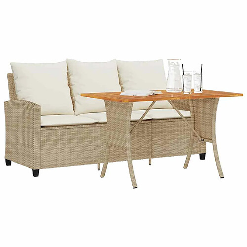 vidaXL Canapé de jardin 3 places coussins table beige résine tressée