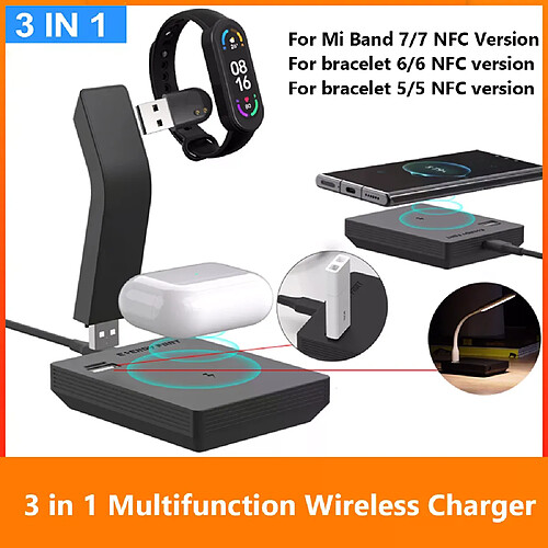 Station de charge sans fil 3 en 1 pour Xiaomi Mi Band