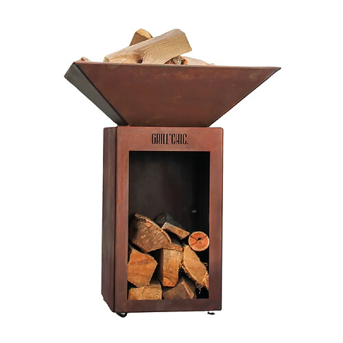 Grill Chic Auvergnat Simple Cuve Corten - Brasero Carré avec Rangement Bois