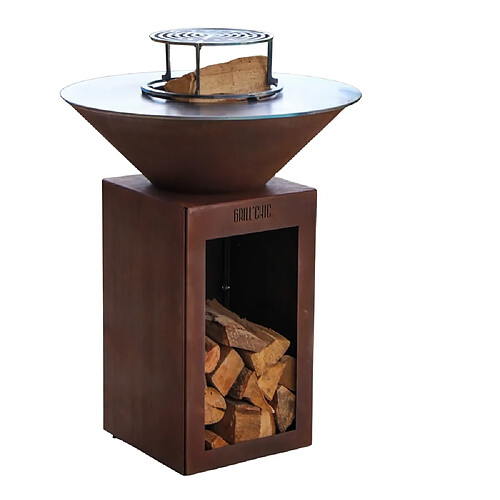 Grill Chic Cévenol Simple Cuve Corten - Brasero Rond avec Rangement Bois