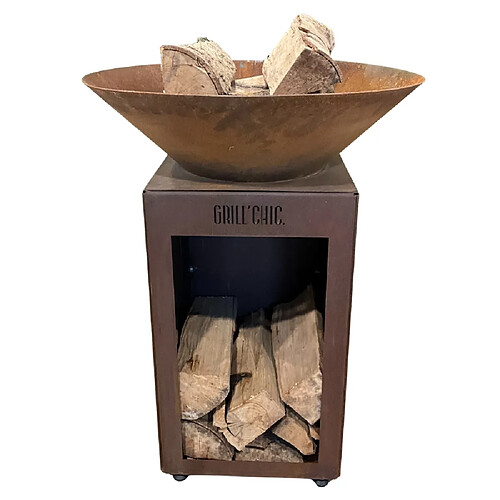 Grill Chic Auvergnat Simple Cuve Corten - Brasero Rond avec Rangement Bois