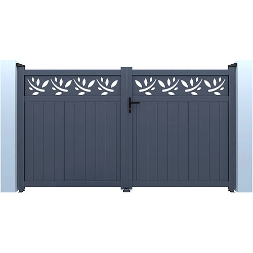 Habitat Et Jardin Portail aluminium semi-ajouré à motif Maya - 340 x 180 cm - Gris