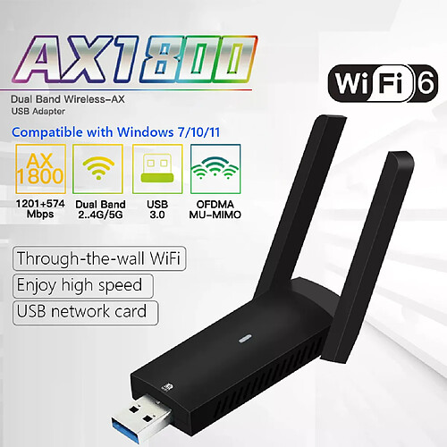 Carte réseau double bande FU-AX1800 Mbps, 1800/5 ghz, usb 2.4, récepteur Dongle sans fil, adaptateur WiFi 6, accessoires pour ordinateur portable