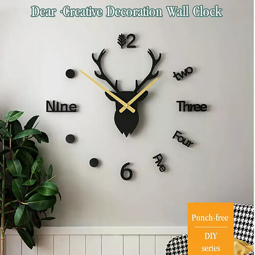 Horloge murale design cerf - Noir et blanc