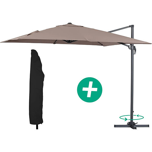 Habitat Et Jardin Parasol jardin déporté Alu Sun 3 - Carré - 3 x 3 m - Taupe + housse de protection