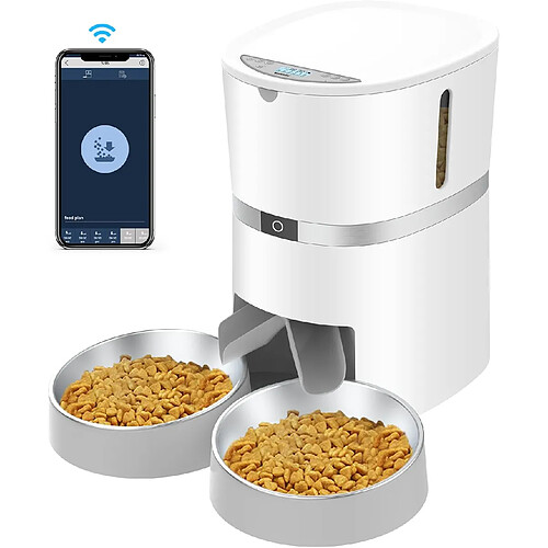 Vendos85 Distributeur Croquettes Chat Automatique 4L pour Chats & Chiens blanc