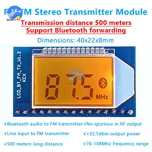 Module émetteur audio FM Bluetooth - Bleu