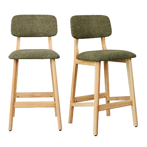 Moloo CLIFF-Tabouret de bar en bois naturel et Tissu Trendy Sauge (x2)