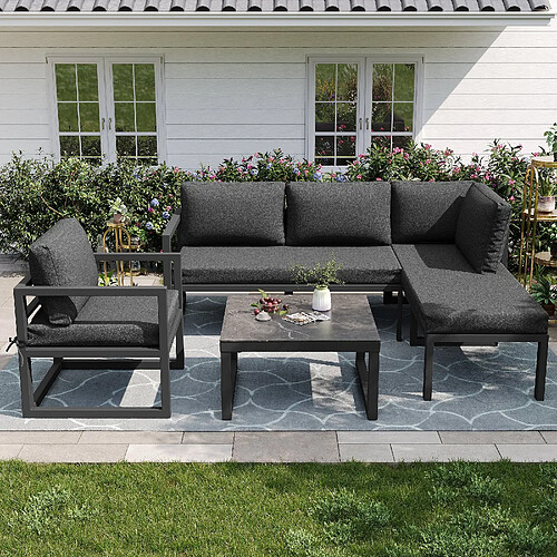 KOMHTOM Ensemble de meubles de jardin en corde, canapé d'angle, y compris tous les coussins d'assise et les coussins, gris