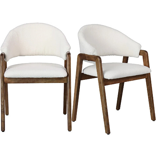 Moloo WOOL-Chaise en Frêne patiné noyer et Tissu Curly Ecru (x2)