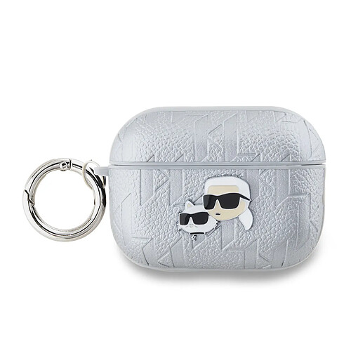 Karl Lagerfeld Coque pour AirPods Pro 2 à Motif Karl et Choupette Gaufré Argent