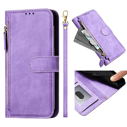 Tongez Étui Pour Xiaomi Redmi Note 12R Pro 5G Fermeture Éclair Cuir PU Magnétique Titulaire De La Carte FOXDOCK Violet
