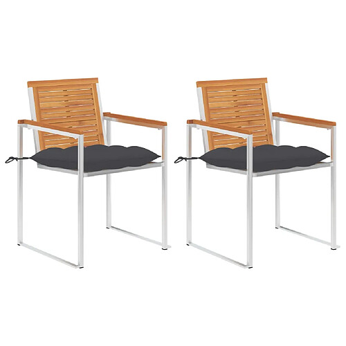 Chaises de Jardin 2 Pièces VIDAXL - Acacia Solide et Acier