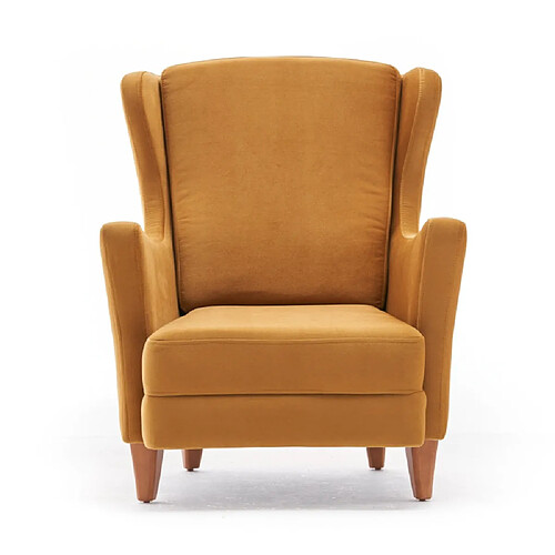 Concept Usine Fauteuil à oreilles en velours moutarde WILLIAMS