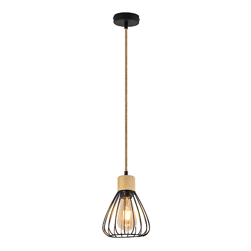 Zmh Suspension rétro corde chanvre - Noir et bois clair