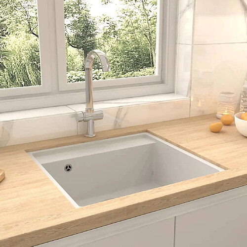 vidaXL Évier de cuisine avec trou de trop-plein Blanc Granit
