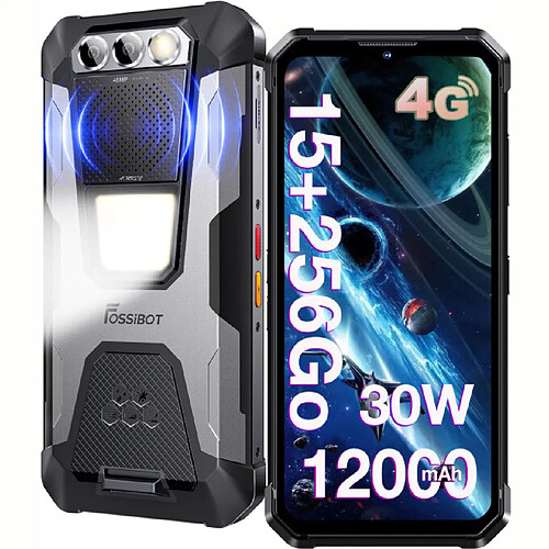FOSSiBOT F106 Pro Gris 6.58” 15 Go +256 Go Smartphone Robuste 12000mAh NFC Double SIM 4G Android 13