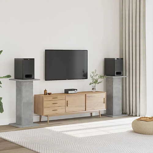 vidaXL Supports de haut-parleurs 2 pcs gris béton bois d'ingénierie