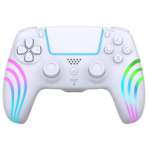 Manette sans fil Alpha Omega Players pour PS4 et PC Rainbow Led Blanc