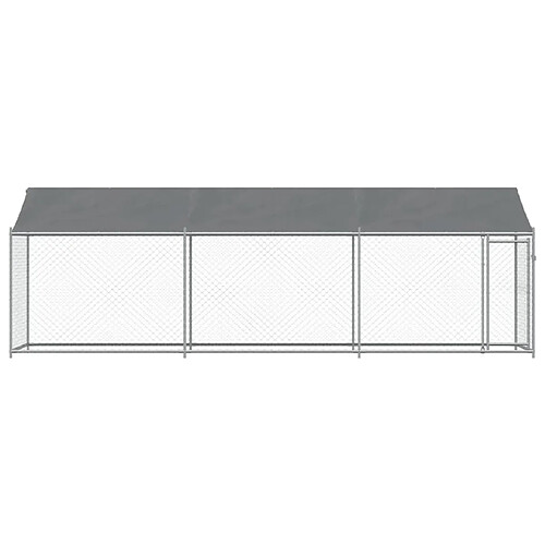 Helloshop26 Cage pour chien - Acier galvanisé avec toit et porte - Gris