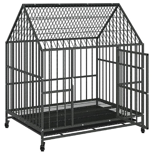 Cage chien roulettes Acier Noir - Helloshop26