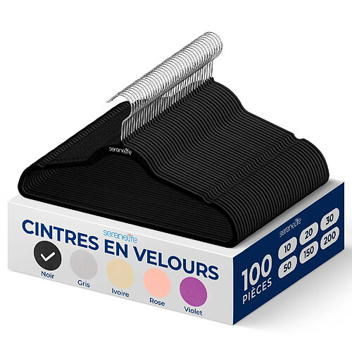 Serenelife Cintres velours antidérapants - Noir
