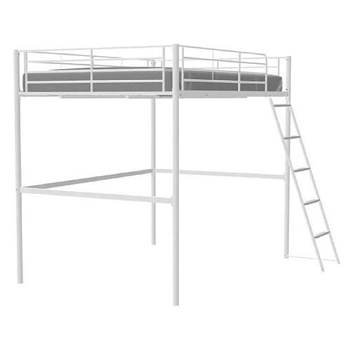 Lit mezzanine en métal - ELIOT - Blanc - 140 x 200 cm - Sommier à lattes inclus