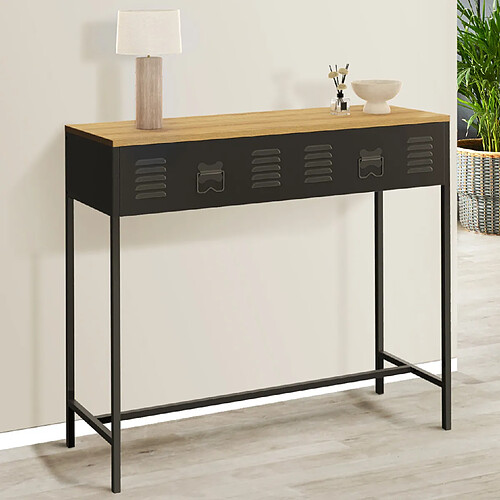 Idmarket Console ESTER métal noir/bois